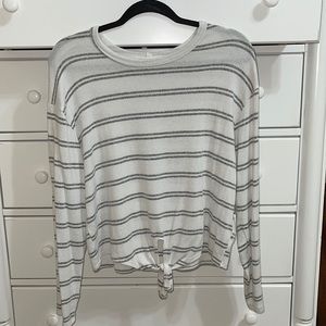 Long sleeve grey and white stripped shirt